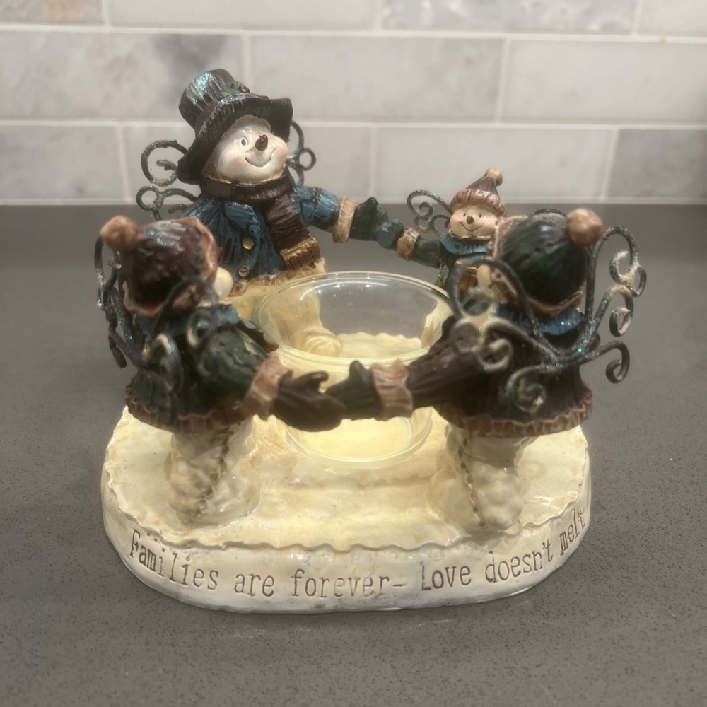 SWOFLAKE ANGELS Round Resin Candle Holder FAMILIES ARE FOREVER LOVE DOESN'T MELT